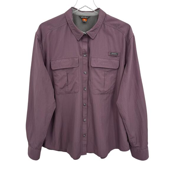 Eddie Bauer shirt women's XL Guide UPF long tab sleeve outdoor fishing mauve - Picture 1 of 10